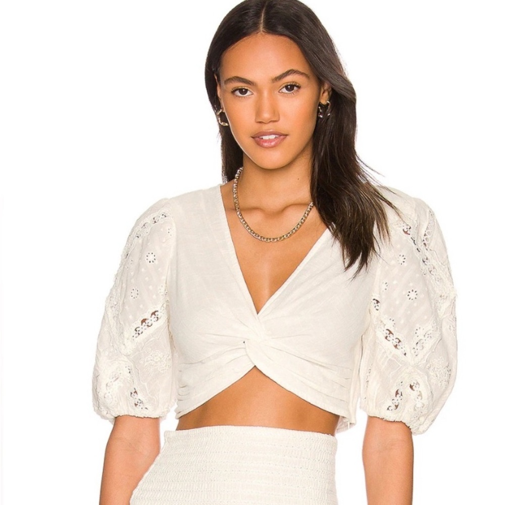 NWT- HEMANT & NANDITA Cream Puff Sleeve Crop Blouse